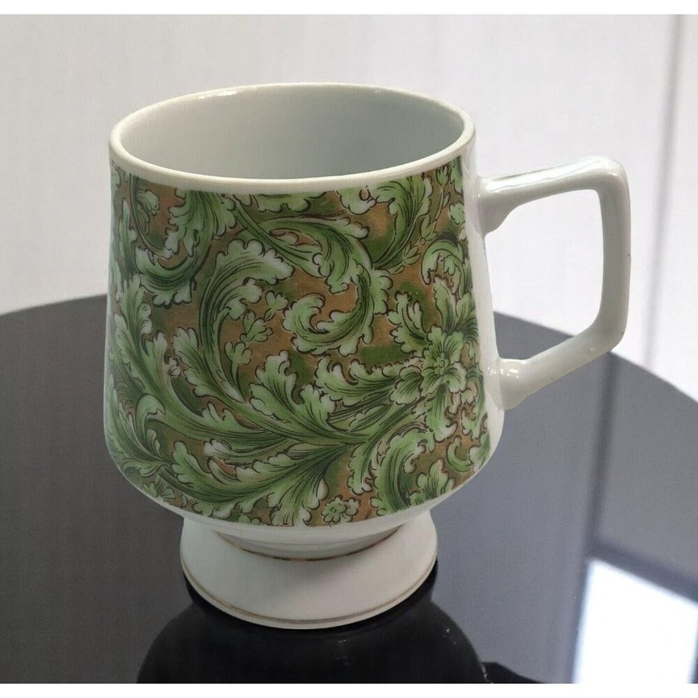 Vintage Floral Leaves Scroll Mug Coffee Cup Naso Japan Footed Pedestal